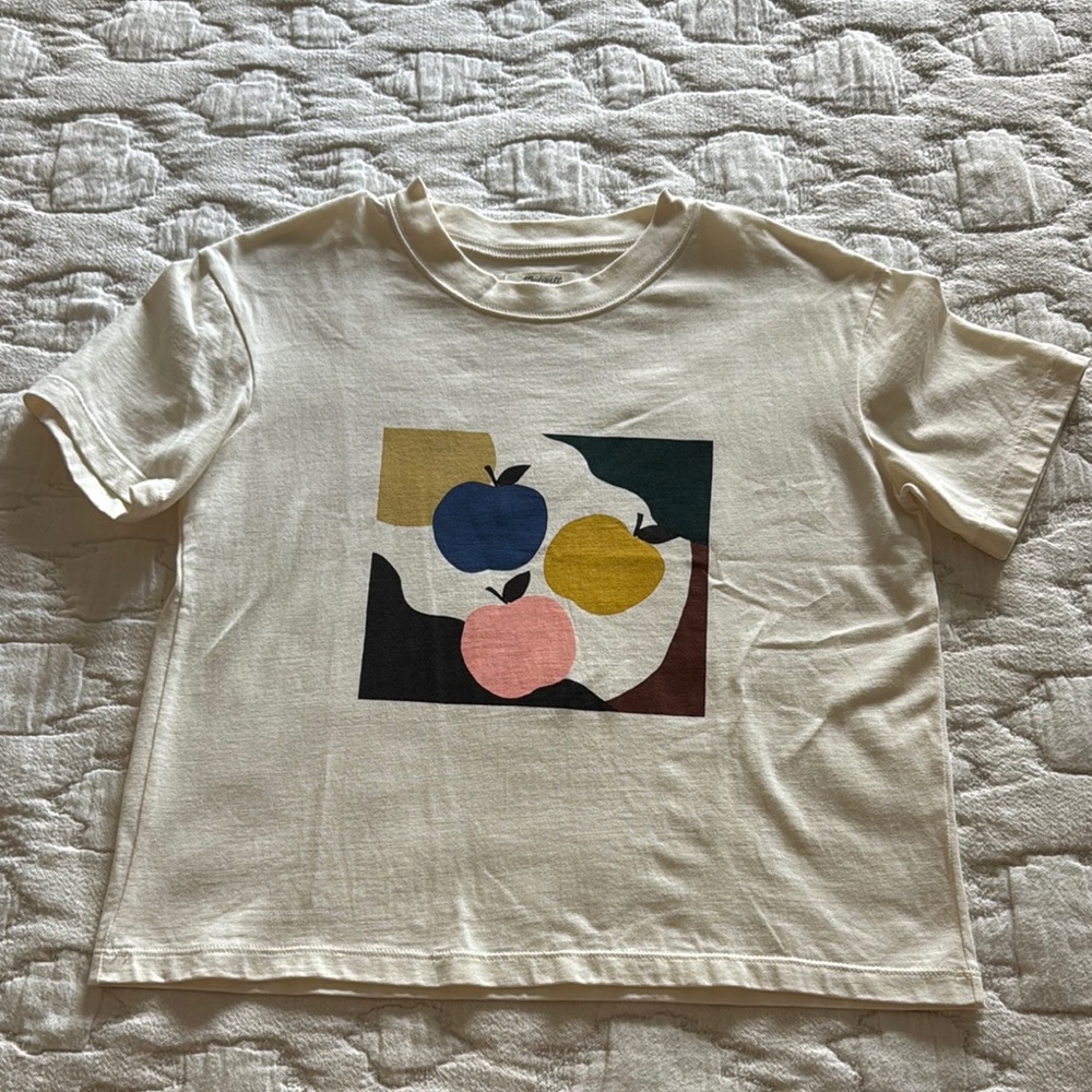 Madewell Cream and Blue Artistic Short Sleeve Top